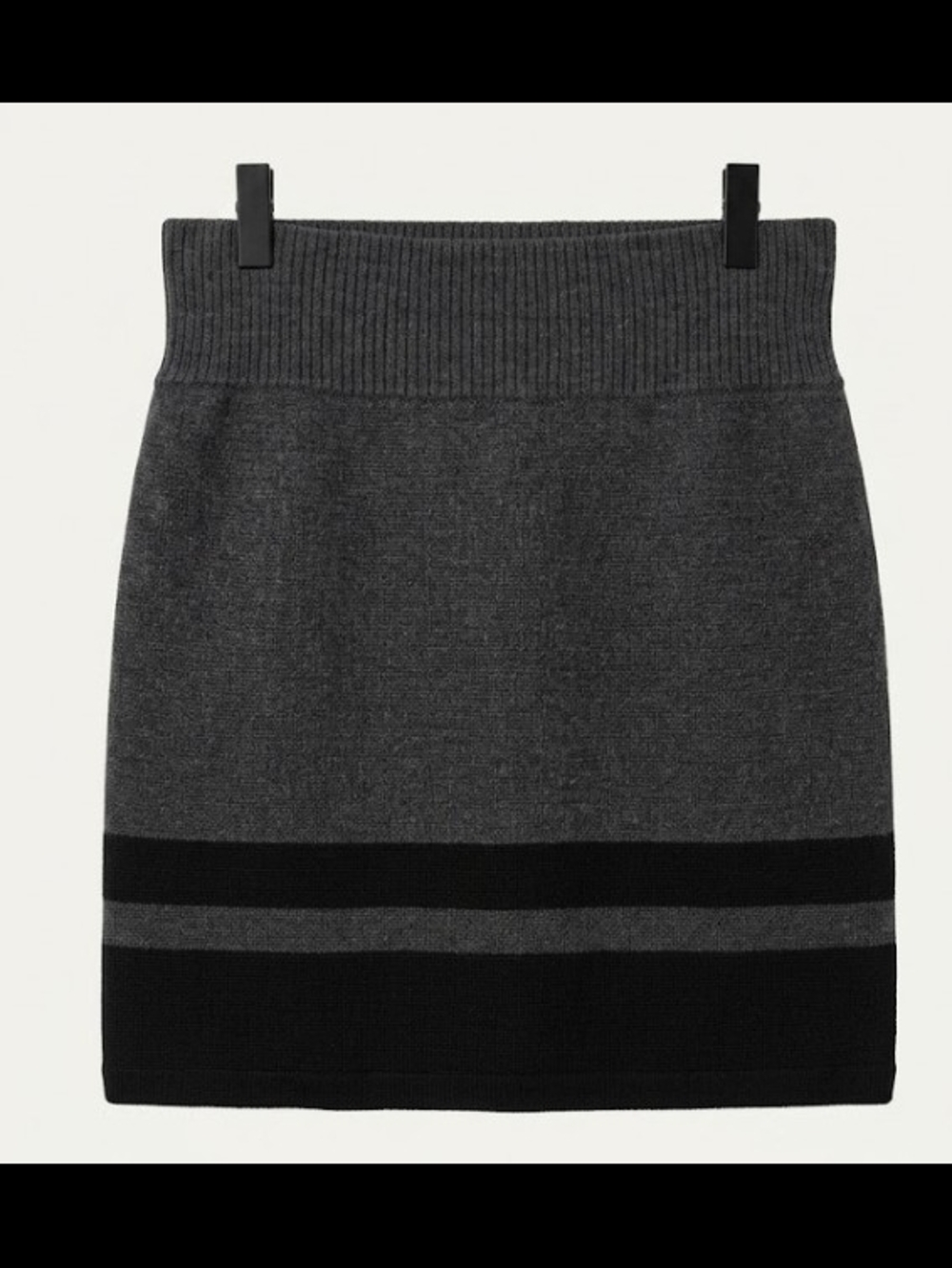 LOFT Grey Knit Pull On Merino Wool Blend Mini Skirt Black Stripe Detail (Sz M)